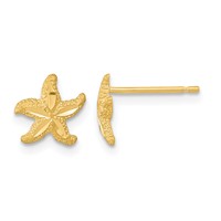 14K Yellow Gold Satin Diamond-cut Starfish Post Earrings view 1