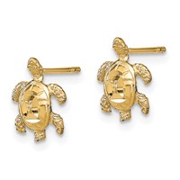 14K Yellow Gold Polished Diamond-cut Sea Turtle Post Earrings view 2
