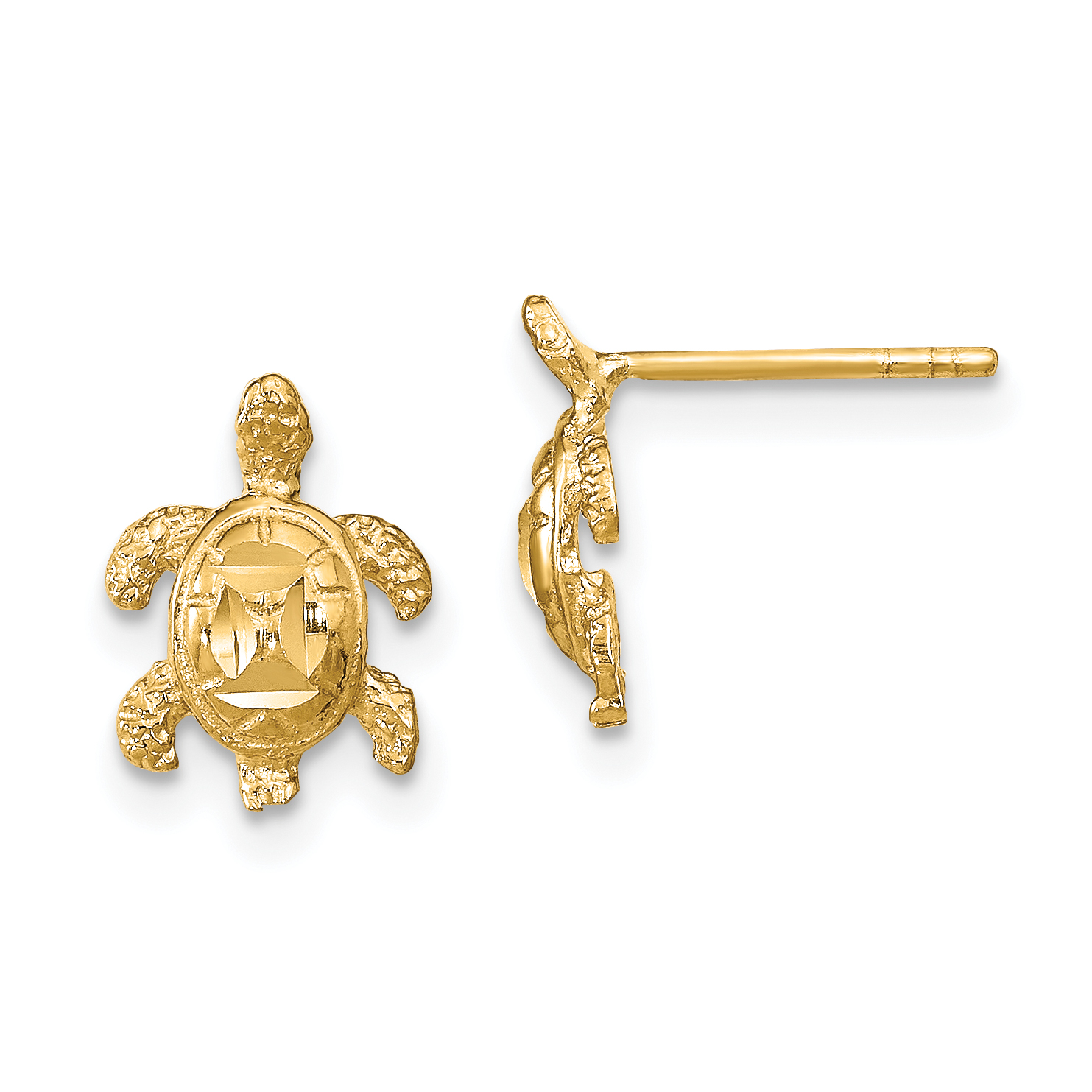 14k Polished Diamond-cut Sea Turtle Post Earrings (TC994)