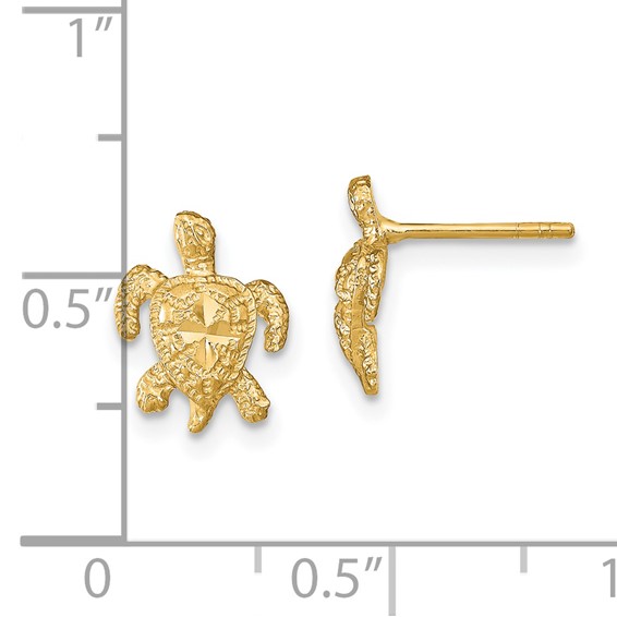 14k Polished Diamond-cut Sea Turtle Post Earrings