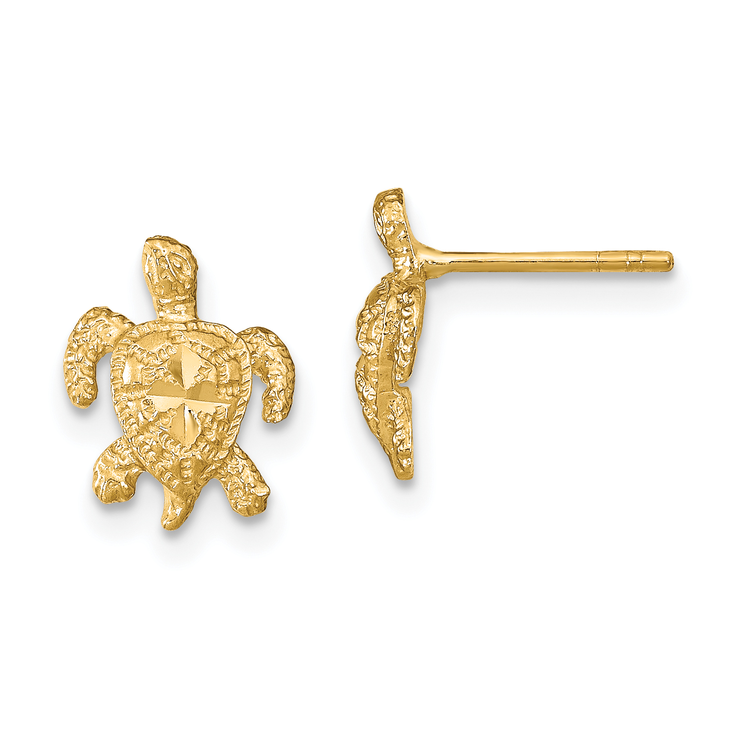 14k Polished Diamond-cut Sea Turtle Post Earrings (TC995)