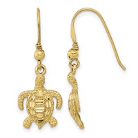 14K Polished and Textured Diamond-cut Turtle French Hook Earrings view 1