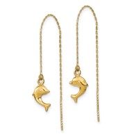 14K Yellow Gold Polished Dolphin Threader Earrings view 2