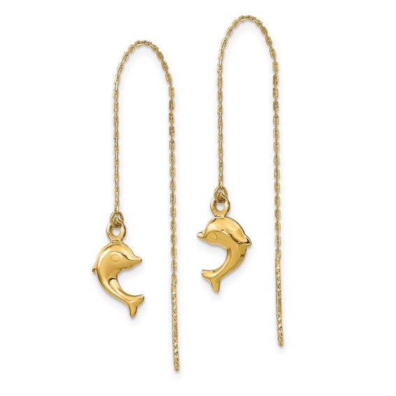 14k Polished Dolphin Threader Earrings