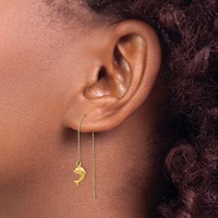 14K Yellow Gold Polished Dolphin Threader Earrings view 3