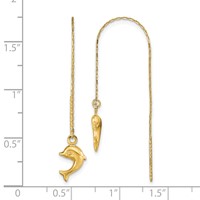 14K Yellow Gold Polished Dolphin Threader Earrings view 4