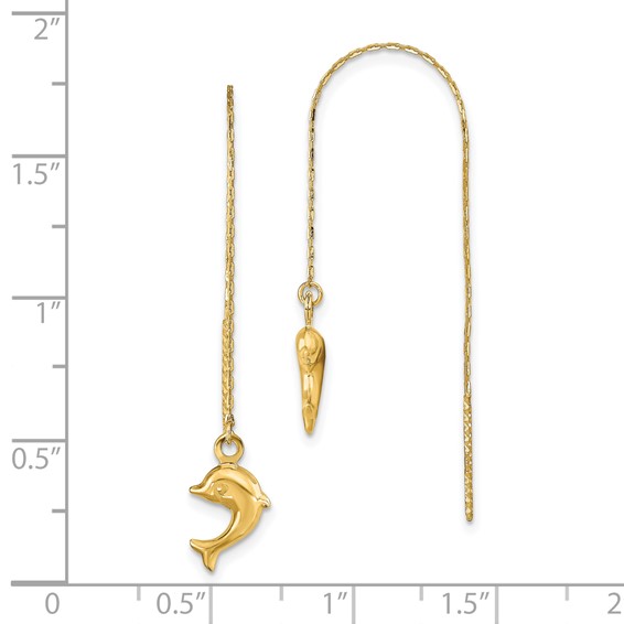 14k Polished Dolphin Threader Earrings