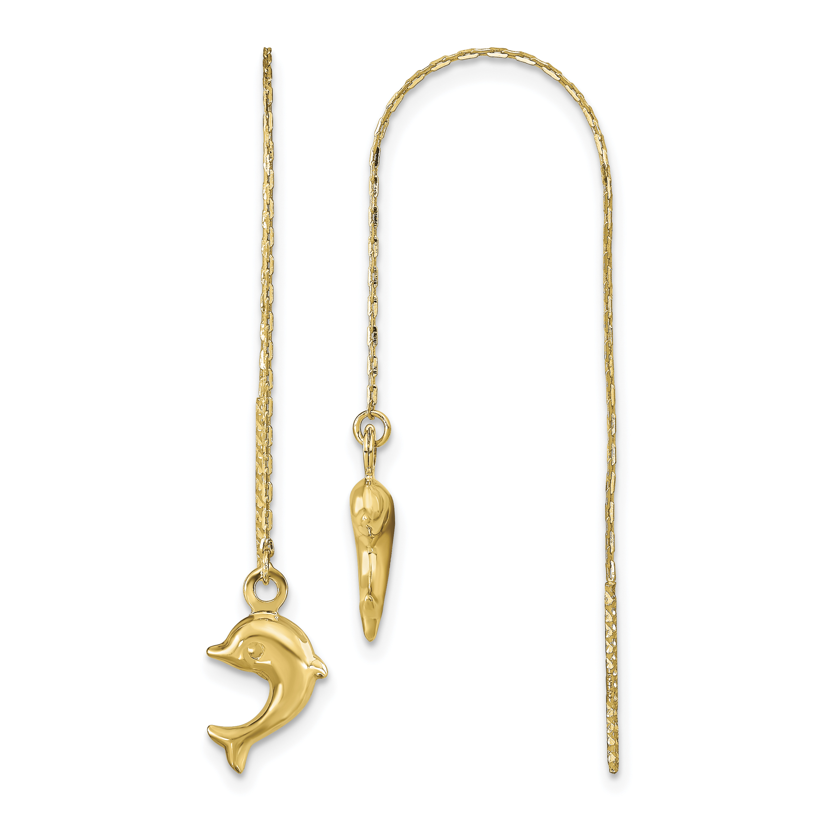 14k Polished Dolphins Threader Earrings (TC997)