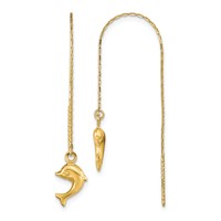 14K Yellow Gold Polished Dolphin Threader Earrings view 1