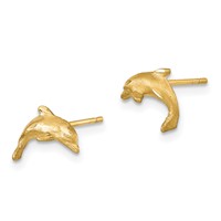 14K Yellow Gold Satin Diamond-cut Dolphin Post Earrings view 2