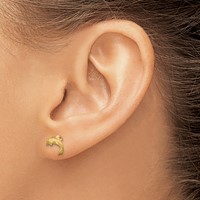 14K Yellow Gold Satin Diamond-cut Dolphin Post Earrings view 3