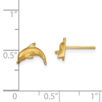 14K Yellow Gold Satin Diamond-cut Dolphin Post Earrings view 4