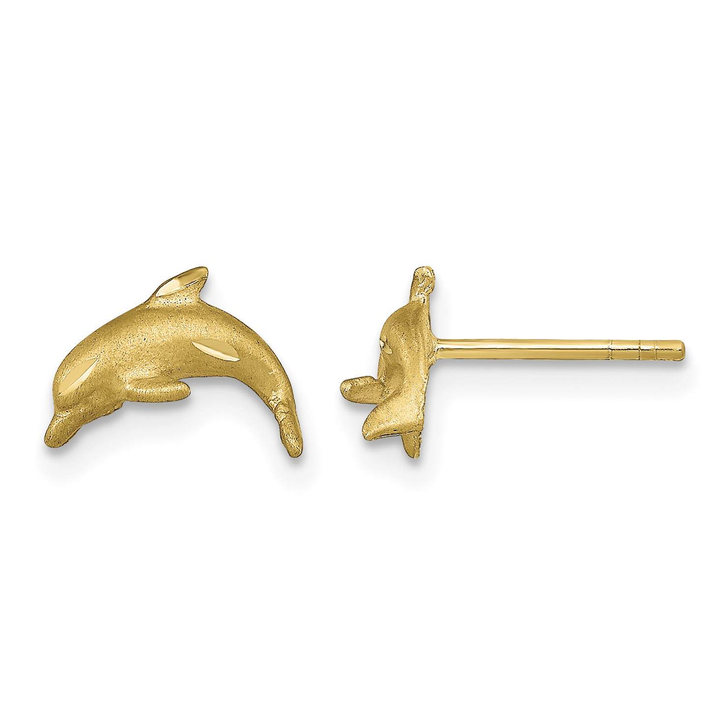 14k Satin Diamond-cut Dolphin Post Earrings (TC998)