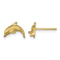 14K Yellow Gold Satin Diamond-cut Dolphin Post Earrings view 1