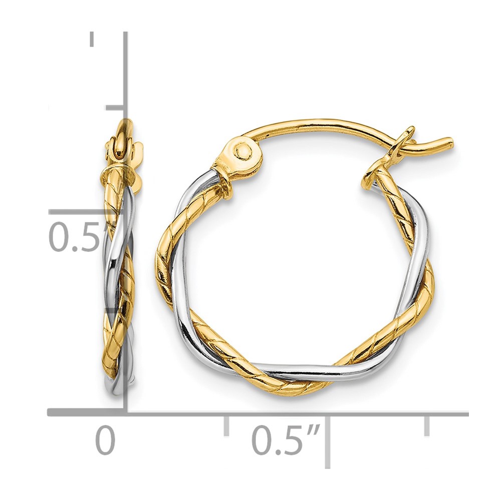 14k Two Tone Gold Polished Hoop Earrings (3x20mm) main image 1