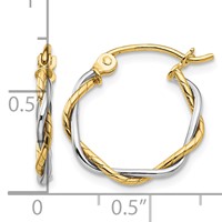 14K Two-tone Polished 1.8mm Twisted Hoop Earrings view 4