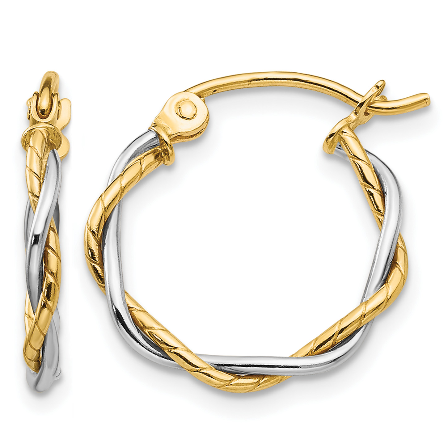 14k Two-tone Polished 1.8mm Twisted Hoop Earrings (TE228)