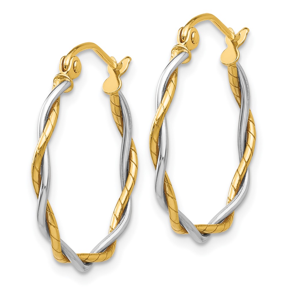 14k Two-tone Polished1.8mm Twisted Hoop Earrings (TE229)