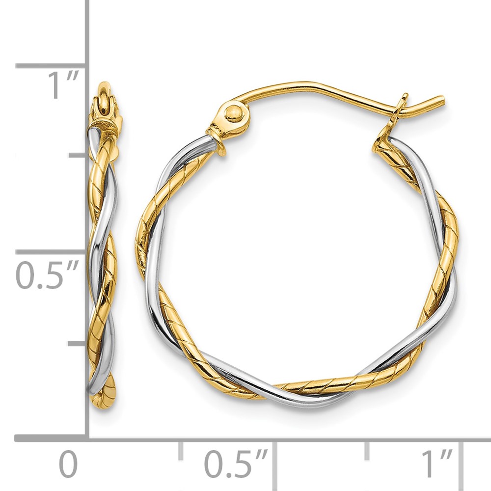 14k Two-tone Polished1.8mm Twisted Hoop Earrings (TE229)