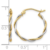 14K Two-tone Polished 1.8mm Twisted Hoop Earrings view 4