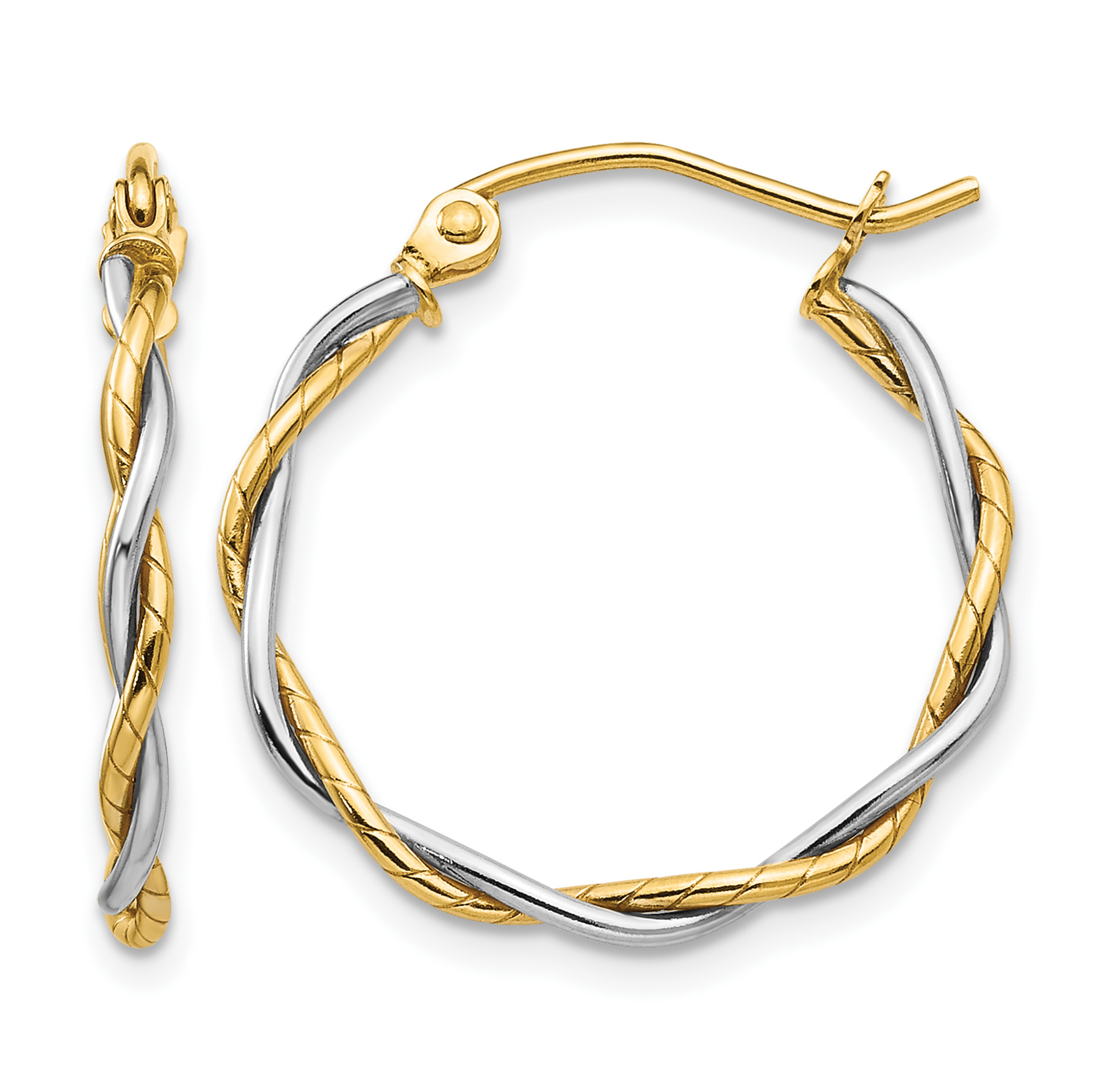 14k Two-tone Polished1.8mm Twisted Hoop Earrings (TE229)