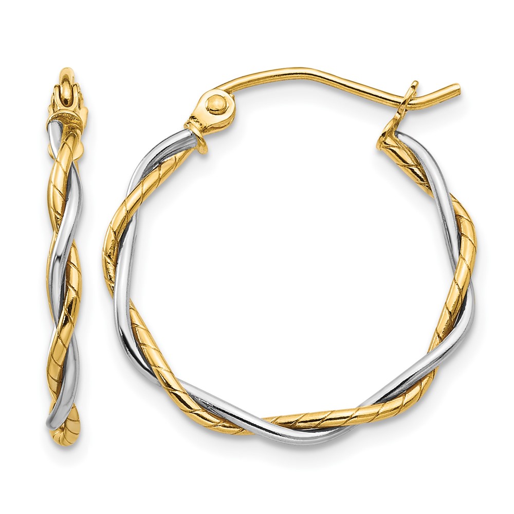 14k Two-tone Polished1.8mm Twisted Hoop Earrings (TE229)