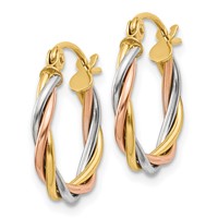 14K Tri-color Polished 2.5mm Twisted Hoop Earrings view 2