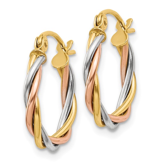2.5mm Gold Tri-color Twisted Tube Hoop Earrings