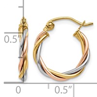 14K Tri-color Polished 2.5mm Twisted Hoop Earrings view 4