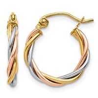14K Tri-color Polished 2.5mm Twisted Hoop Earrings view 1