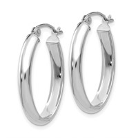 14K White Gold 3.5x 16mm Polished Oval Tube Hoop Earrings view 2