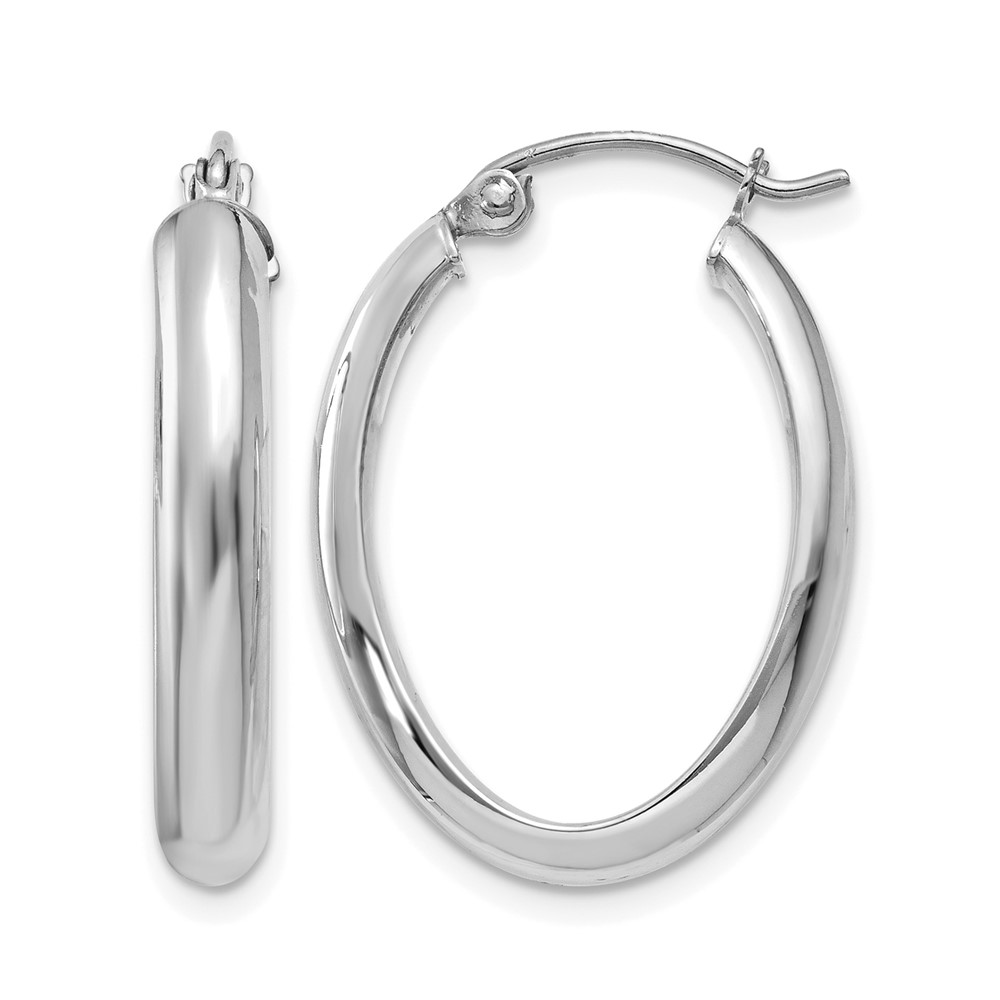 14K White Gold 3.5x 16mm Polished Oval Tube Hoop Earrings