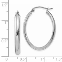 14K White Gold 3.5x 30mm Polished Oval Tube Hoop Earrings view 4