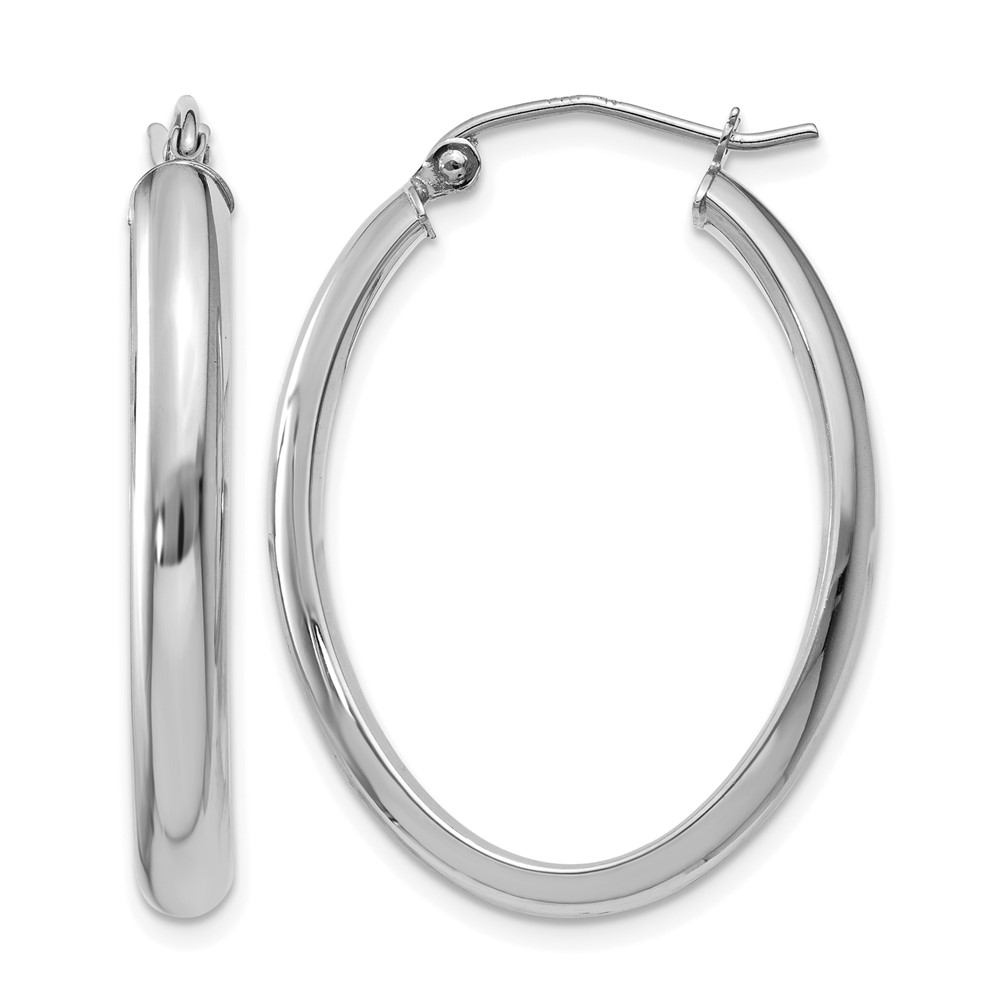 14K White Gold 3.5x 30mm Polished Oval Tube Hoop Earrings