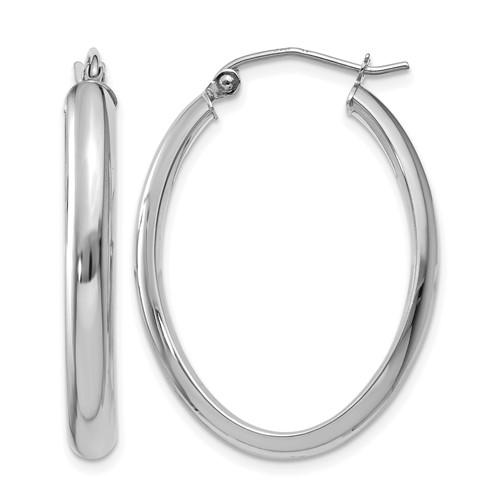 14K White Gold 3.5x 30mm Polished Oval Tube Hoop Earrings