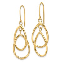 14K Yellow Gold Polished Double Teardrop Dangle Wire Earrings view 2