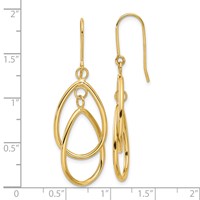 14K Yellow Gold Polished Double Teardrop Dangle Wire Earrings view 4