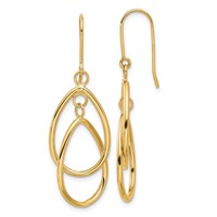 14K Yellow Gold Polished Double Teardrop Dangle Wire Earrings view 1