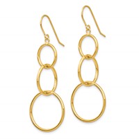 14K Yellow Gold 3 Circle Dangle Wire Earrings view 2