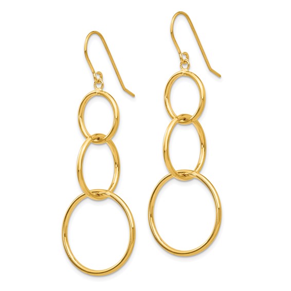 14k 3 Circle Dangle Wire Earrings