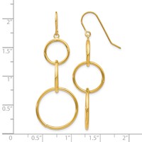 14K Yellow Gold 3 Circle Dangle Wire Earrings view 4