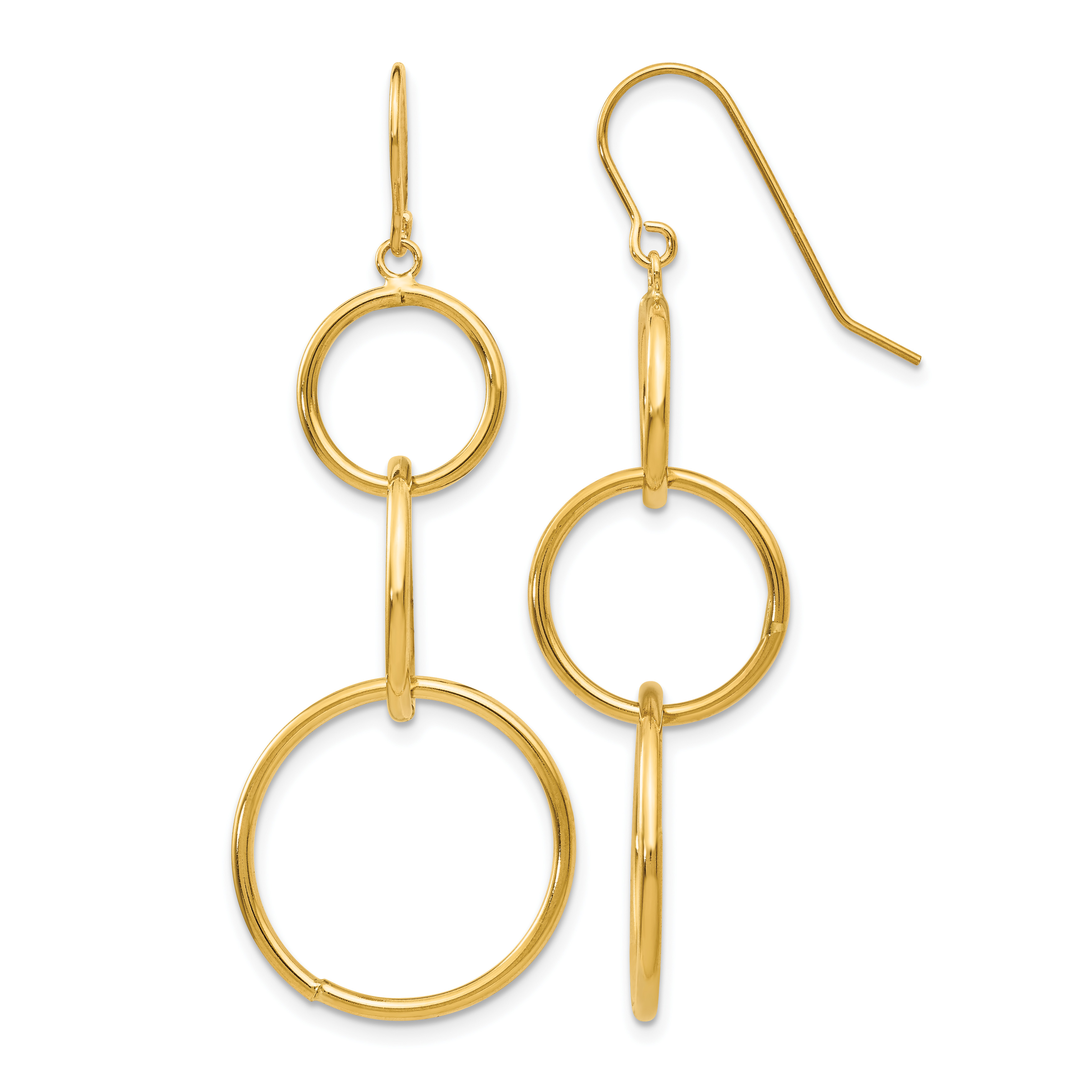 14k 3 Circle Dangle Wire Earrings (TE363)