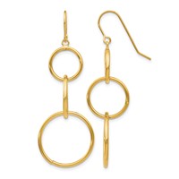 14K Yellow Gold 3 Circle Dangle Wire Earrings view 1