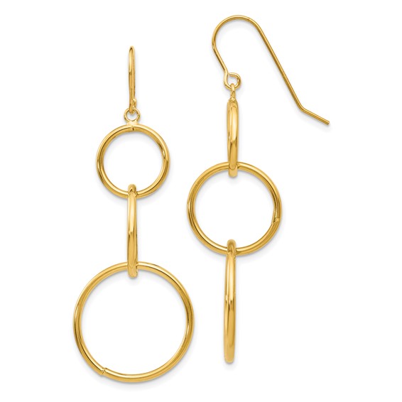14k 3 Circle Dangle Wire Earrings