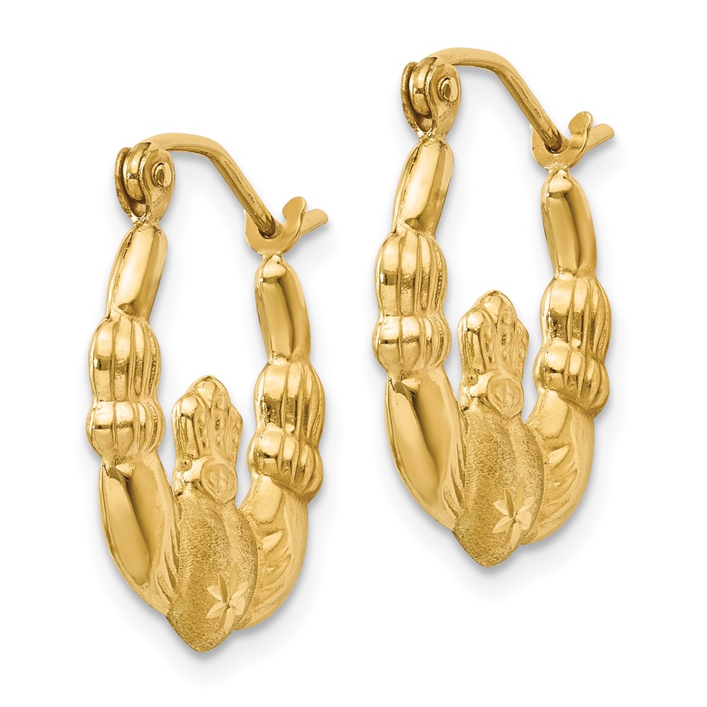 14k Polished and Satin Claddagh Hoop Earrings (TE419)