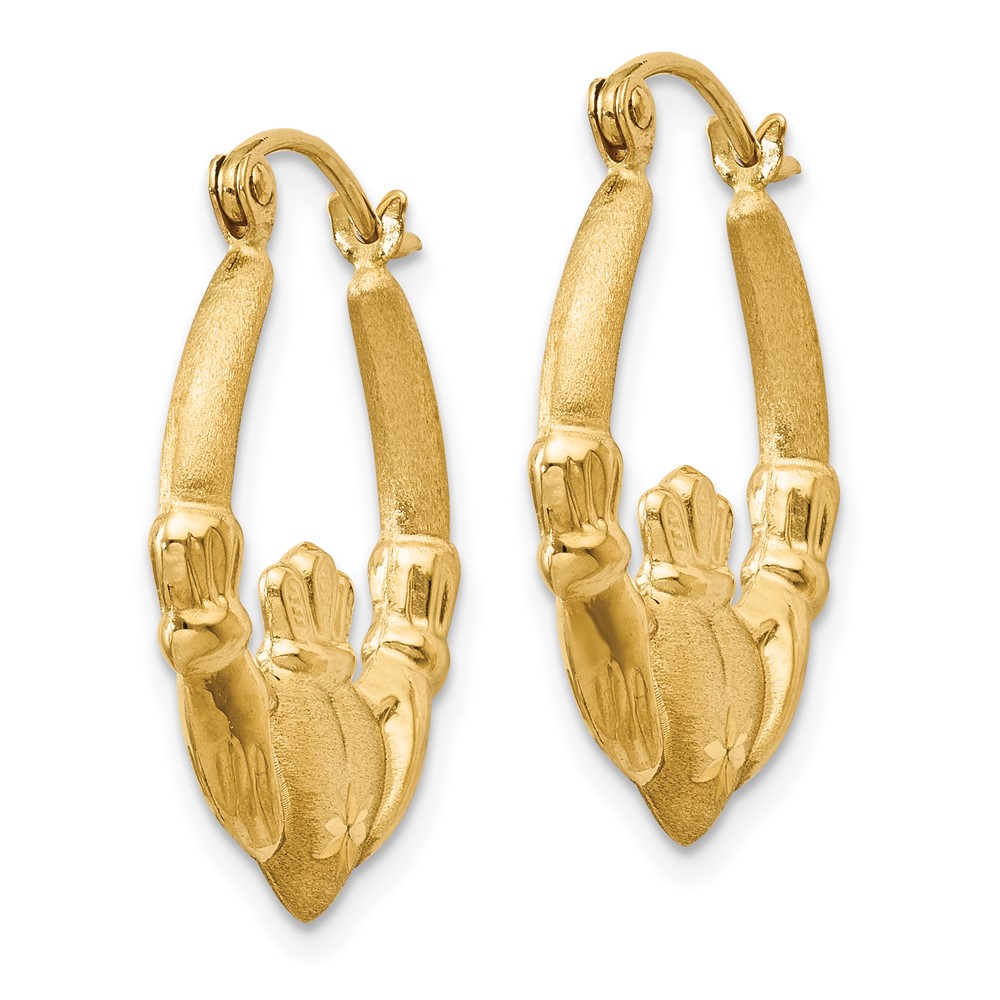 14k Polished and Satin Claddagh Hoop Earrings (TE420)