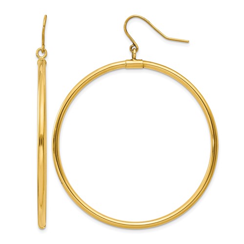 14K Yellow Gold Tube Hoop Dangle Earrings