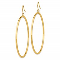 14K Yellow Gold Tube Hoop Dangle Earrings view 2