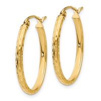 14K Yellow Gold 2.5x 25mm Lightweight Diamond-cut Oval Tube Hoop Earrings view 2