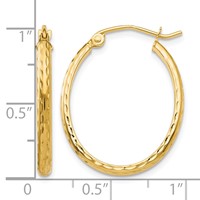 14K Yellow Gold 2.5x 25mm Lightweight Diamond-cut Oval Tube Hoop Earrings view 4